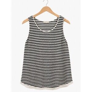 Eileen Fisher NWT Organic Linen Striped Knit Shell Top Black White Size Small